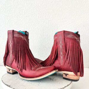 Lane SENITA FALLS Womens Cowboy Bootie 8.5 Red Fringe Western Cowgirl Boots